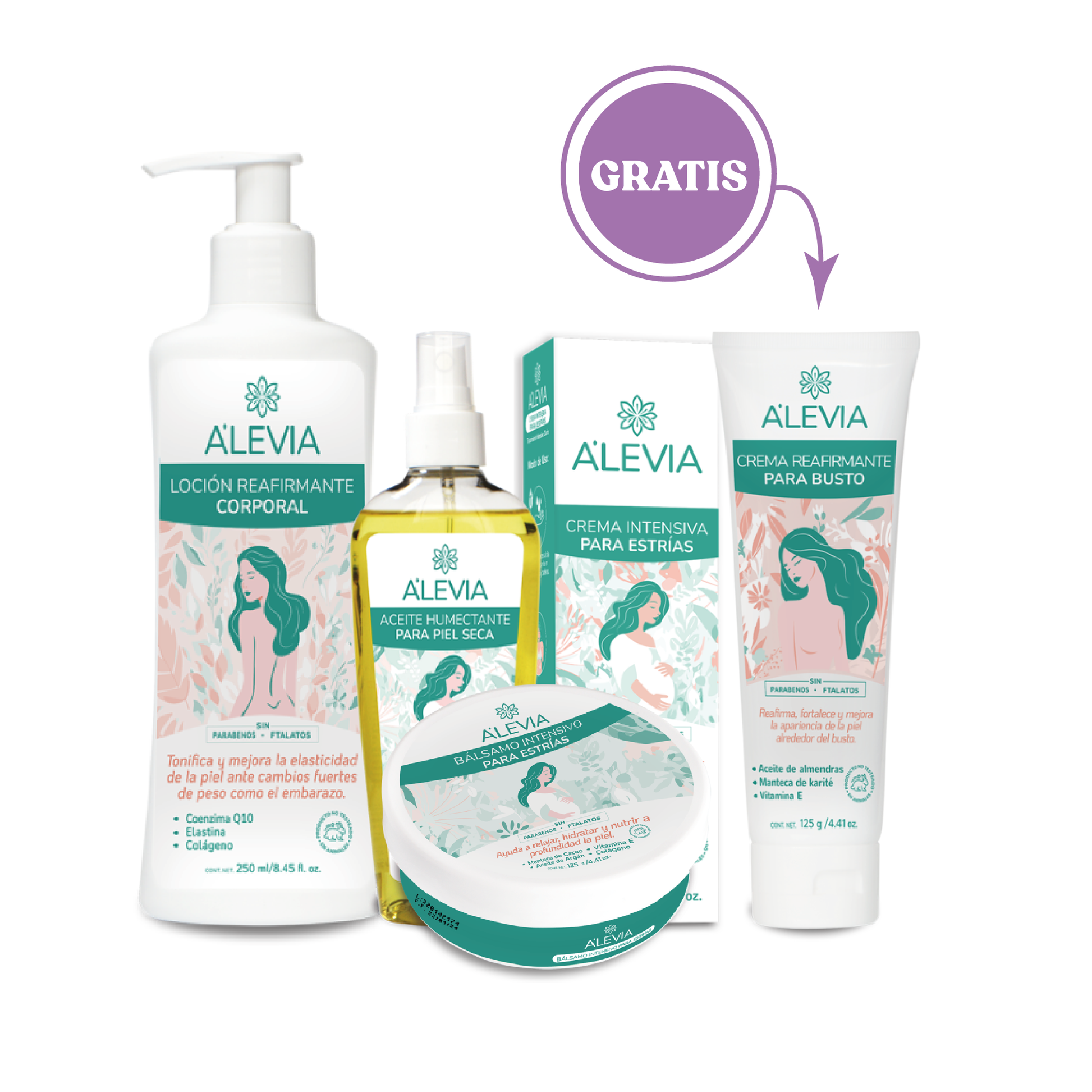 Kit Mega Antiestrías y Reafirmante Alevia | Tonifica, Reduce Estrías